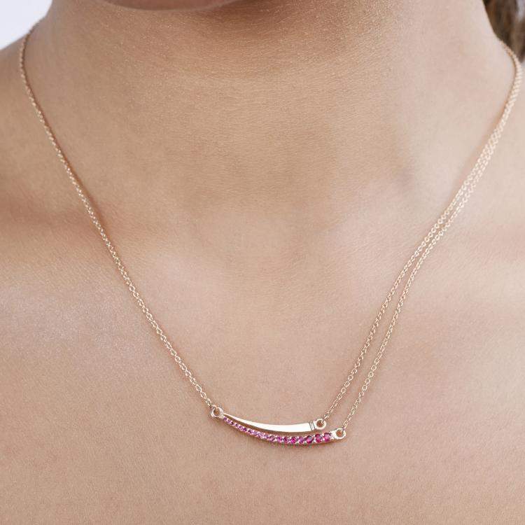 Pre Owned 0.28 cts Ruby 14K Rose Gold Bar Necklace