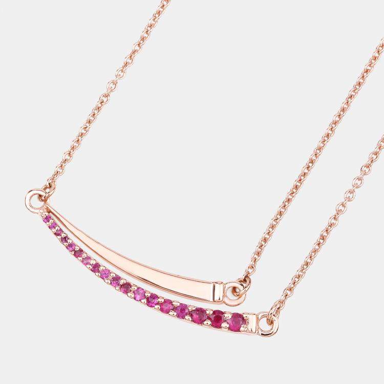 Pre Owned 0.28 cts Ruby 14K Rose Gold Bar Necklace