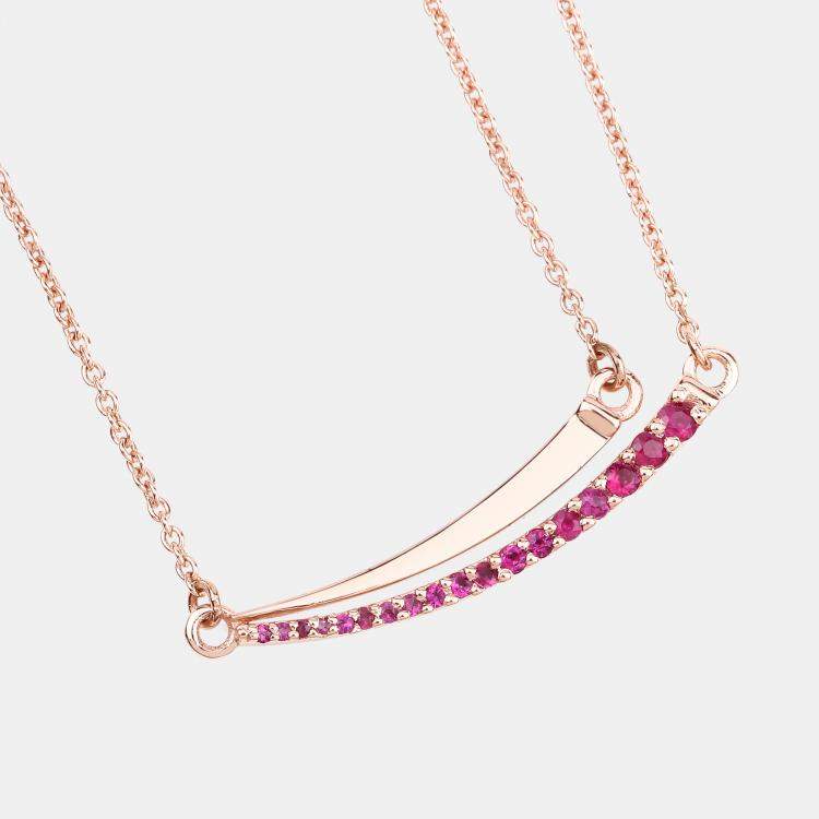 Pre Owned 0.28 cts Ruby 14K Rose Gold Bar Necklace