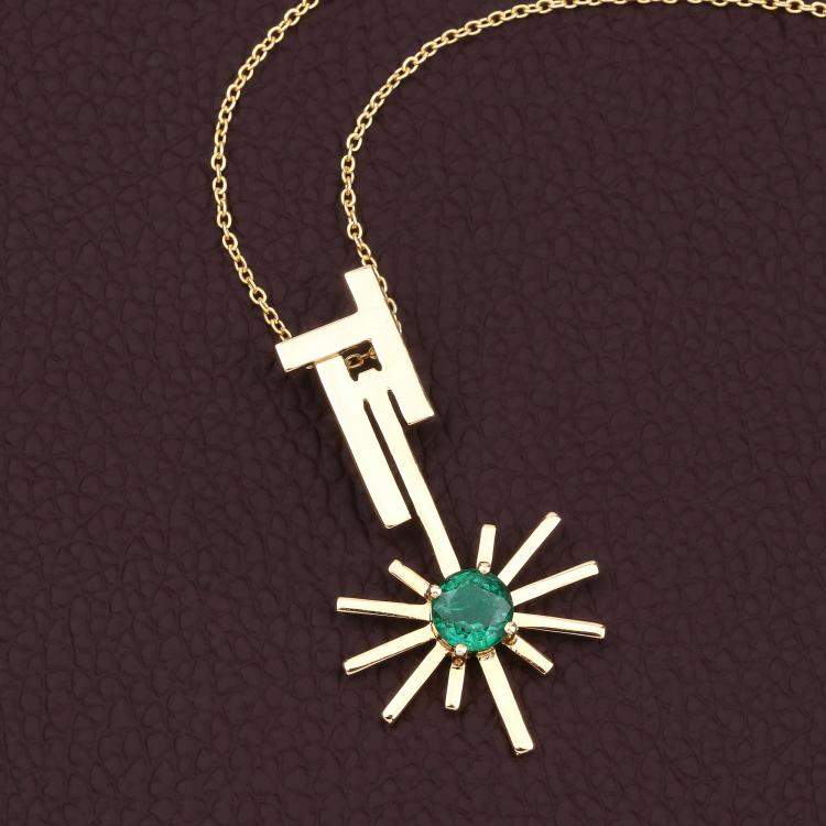 Pre Owned 1.01 cts Emerald 14K Yellow Gold Sunburst Pendant