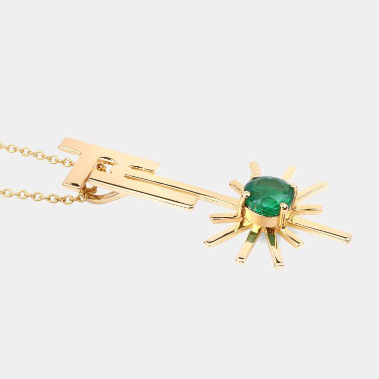 Pre Owned 1.01 cts Emerald 14K Yellow Gold Sunburst Pendant