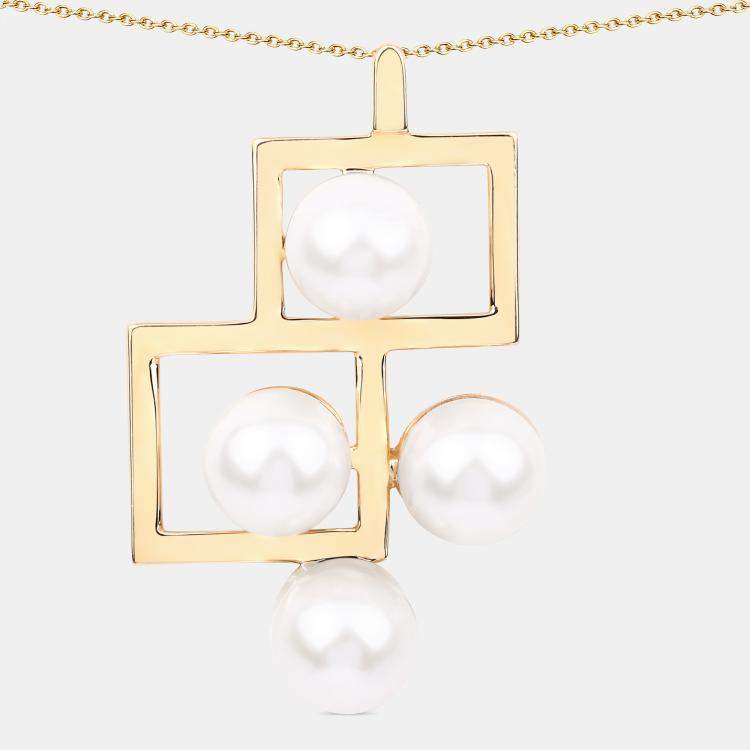 Pre Owned 13.65 cts Pearl 14K Yellow Gold Geometric Pendant