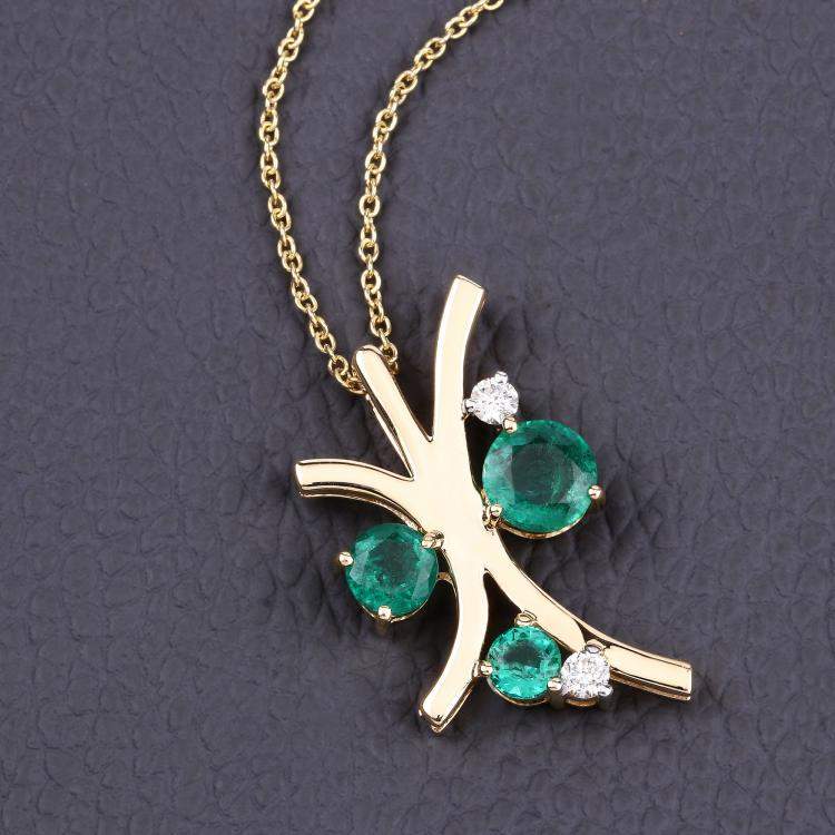 Pre Owned 1.56 cts Emerald and Diamond 14K Yellow Gold Nature Inspired Pendant