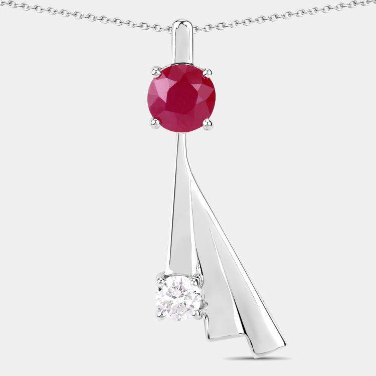 Pre Owned 1.10 cts Ruby and Diamond 14K White Gold Minimal Flare Pendant
