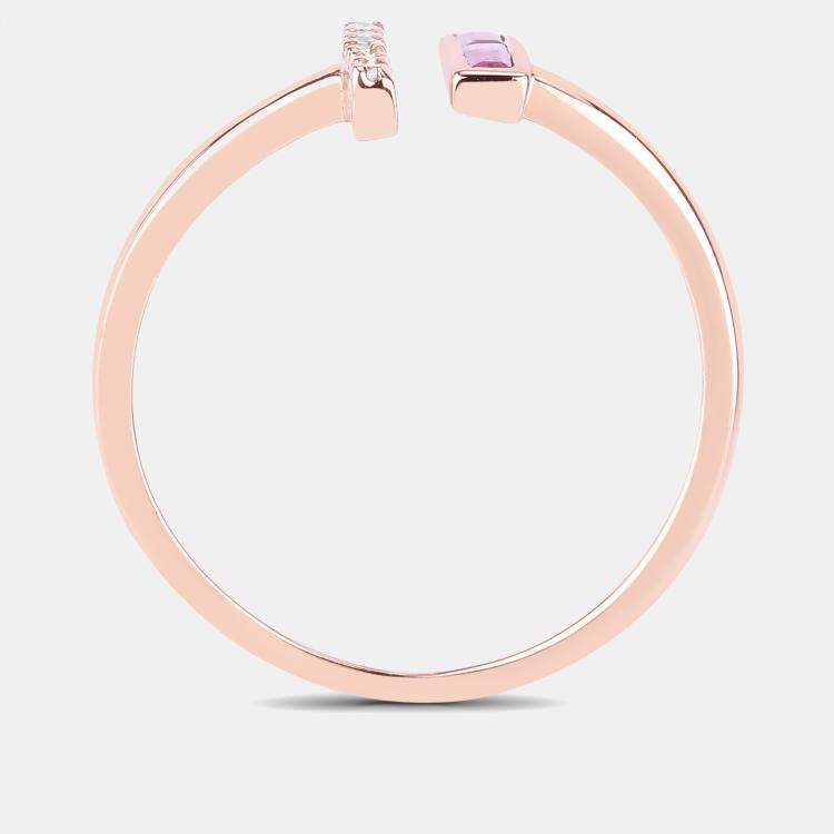 مملوكة مسبقًا 0.15 cts Ruby and Diamond 14K Rose Gold Bypass Bar Ring US Size 6.50