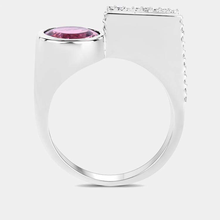 Pre Owned 1.92 cts Pink Tourmaline and Diamond 14K White Gold Statement Ring US Size 7.25