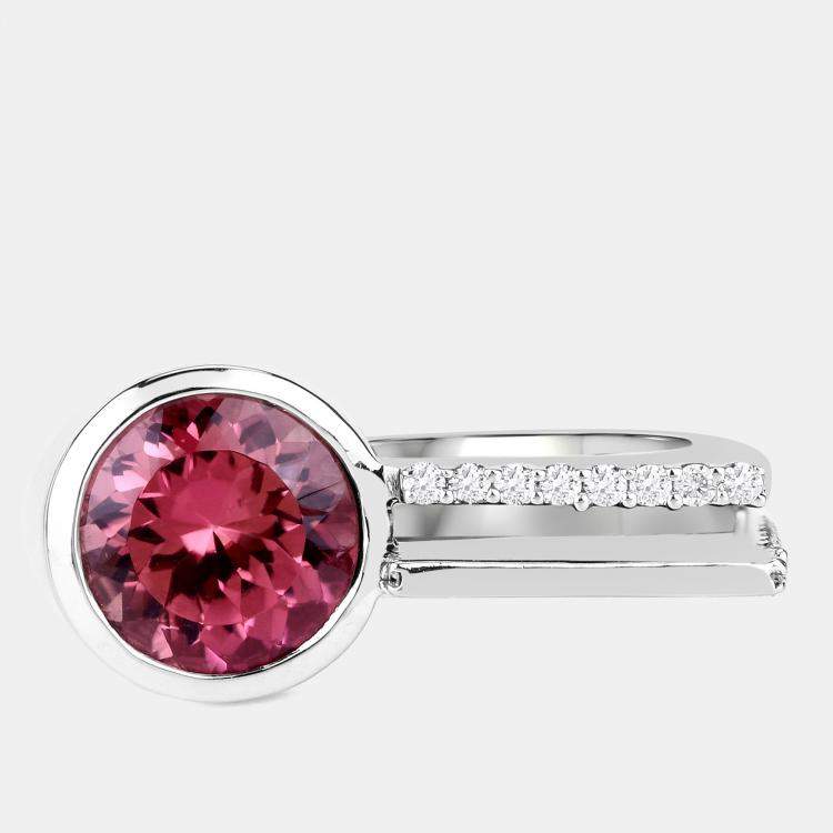 Pre Owned 1.92 cts Pink Tourmaline and Diamond 14K White Gold Statement Ring US Size 7.25