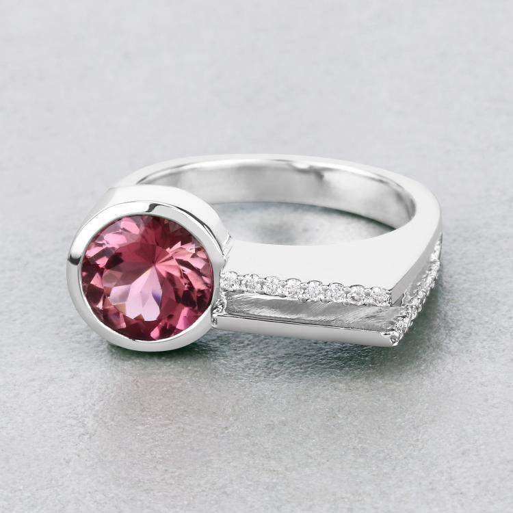 Pre Owned 1.92 cts Pink Tourmaline and Diamond 14K White Gold Statement Ring US Size 7.25