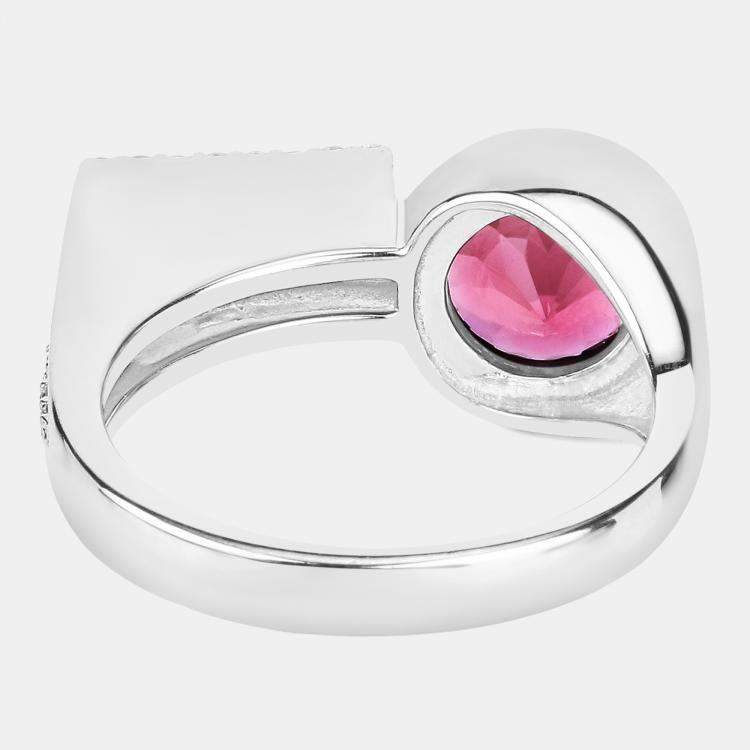 Pre Owned 1.92 cts Pink Tourmaline and Diamond 14K White Gold Statement Ring US Size 7.25