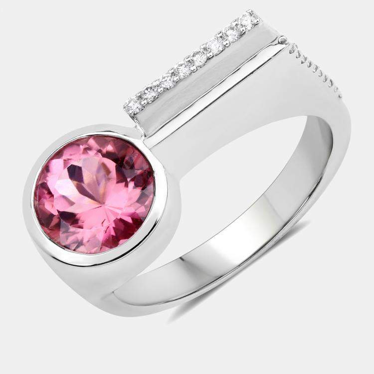 Pre Owned 1.92 cts Pink Tourmaline and Diamond 14K White Gold Statement Ring US Size 7.25