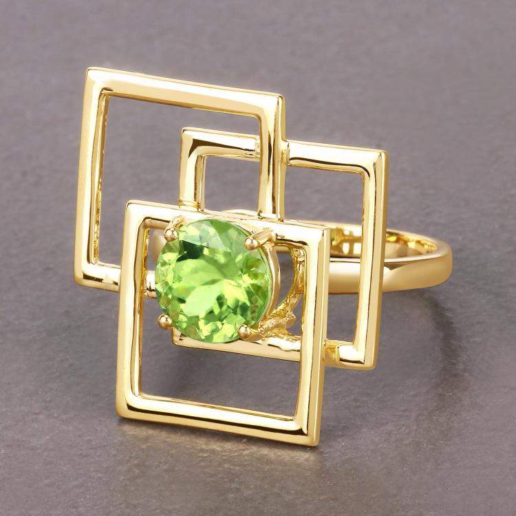 Pre Owned 2.25 cts Peridot 14K Yellow Gold Geometric Ring US Size 7