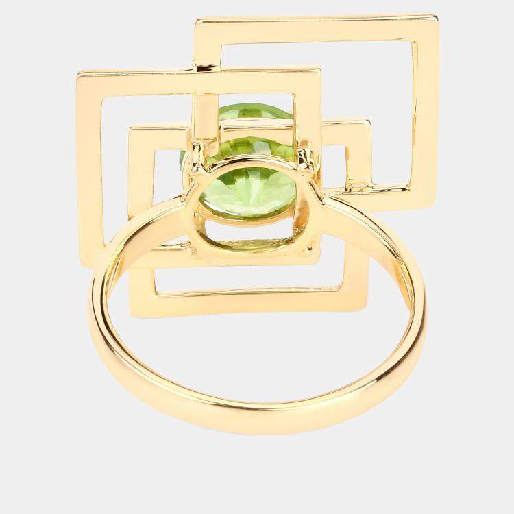 Pre Owned 2.25 cts Peridot 14K Yellow Gold Geometric Ring US Size 7