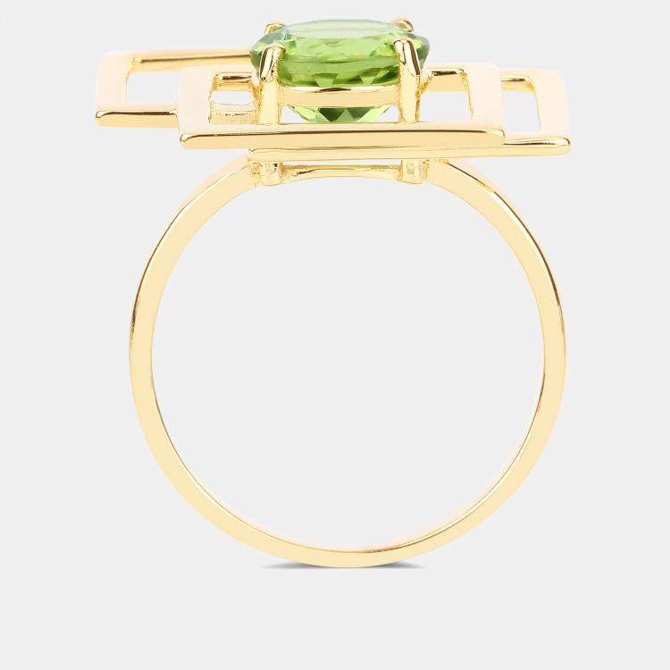 Pre Owned 2.25 cts Peridot 14K Yellow Gold Geometric Ring US Size 7