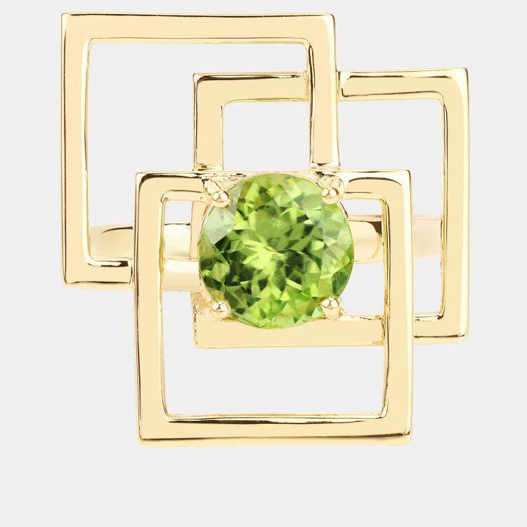 Pre Owned 2.25 cts Peridot 14K Yellow Gold Geometric Ring US Size 7