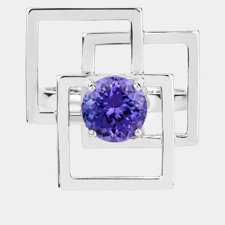 Pre Owned 2.46 cts Tanzanite 14K White Gold Geometric Ring US Size 7
