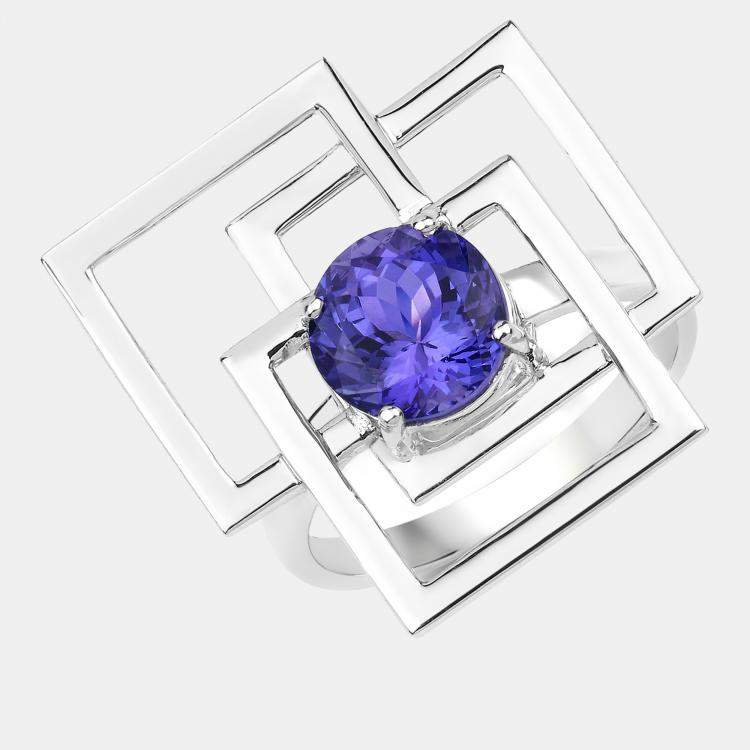 Pre Owned 2.46 cts Tanzanite 14K White Gold Geometric Ring US Size 7