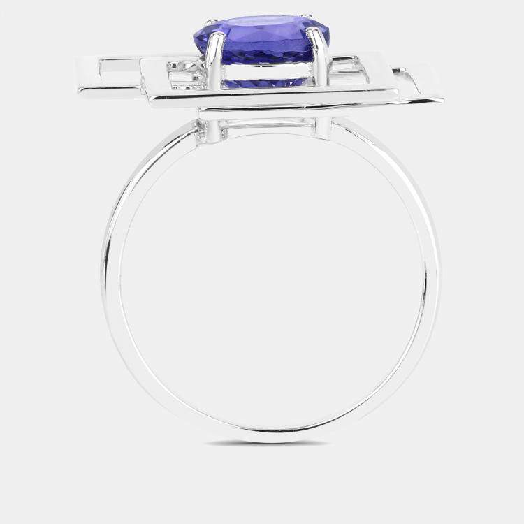 Pre Owned 2.46 cts Tanzanite 14K White Gold Geometric Ring US Size 7