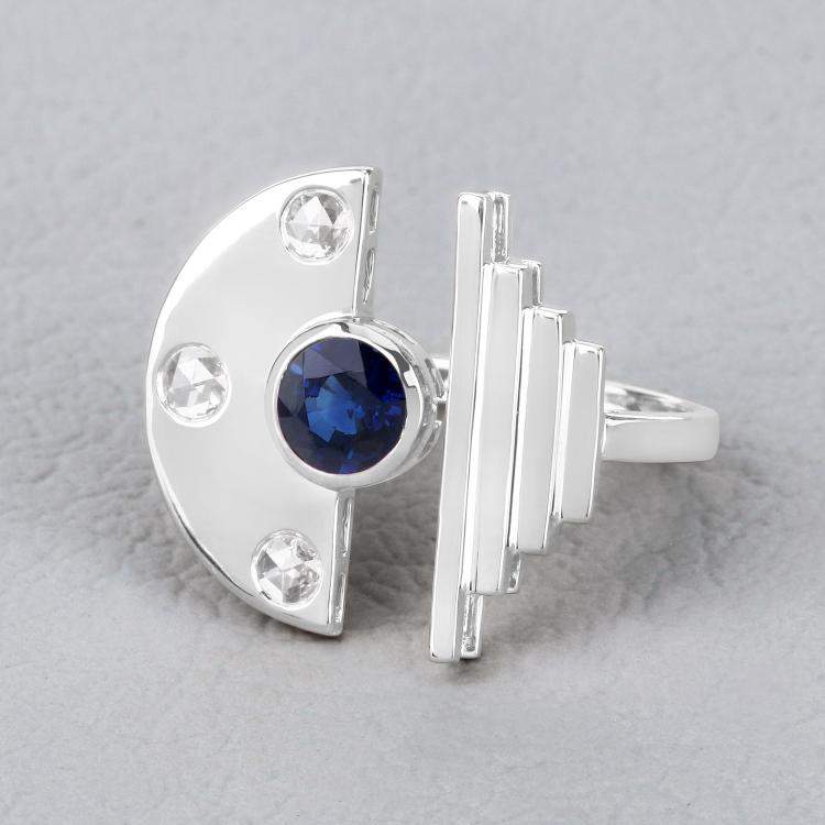 Pre Owned 0.99 cts Blue Sapphire and Diamond 14K White Gold Promise Ring US Size 6.50