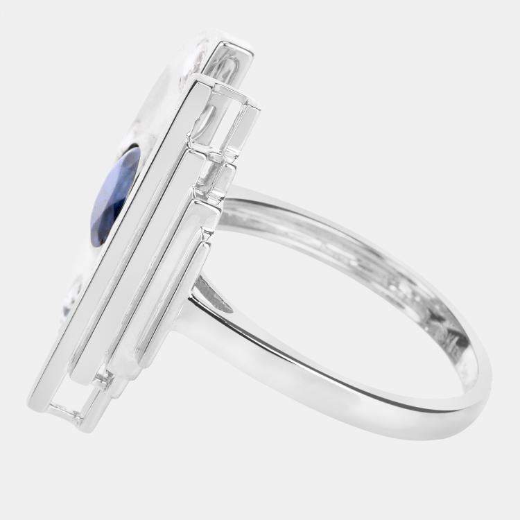 Pre Owned 0.99 cts Blue Sapphire and Diamond 14K White Gold Promise Ring US Size 6.50