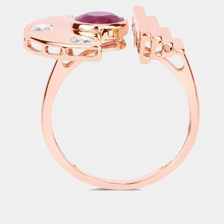 Pre Owned 0.95 cts Ruby and Diamond 14K Rose Gold Promise Ring US Size 6.50