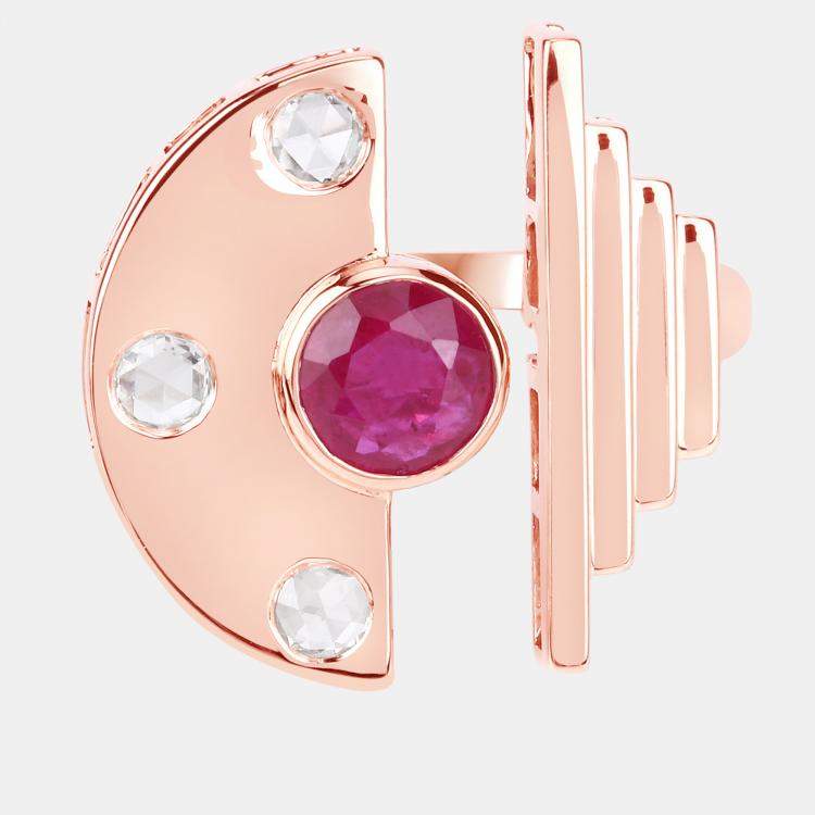 Pre Owned 0.95 cts Ruby and Diamond 14K Rose Gold Promise Ring US Size 6.50