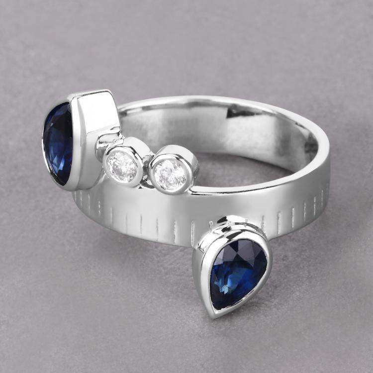 Pre Owned 1.63 cts Blue Sapphire and Diamond 14K White Gold Bypass Ring US Size 7