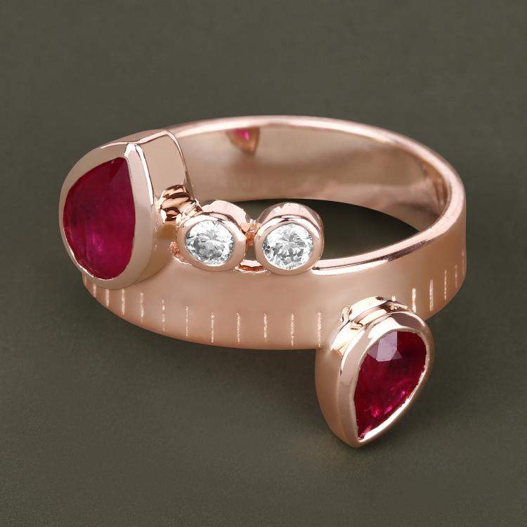 Pre Owned 1.21 cts Ruby and Diamond 14K Rose Gold Bypass Ring US Size 7