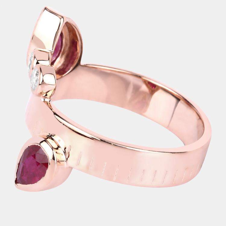 Pre Owned 1.21 cts Ruby and Diamond 14K Rose Gold Bypass Ring US Size 7