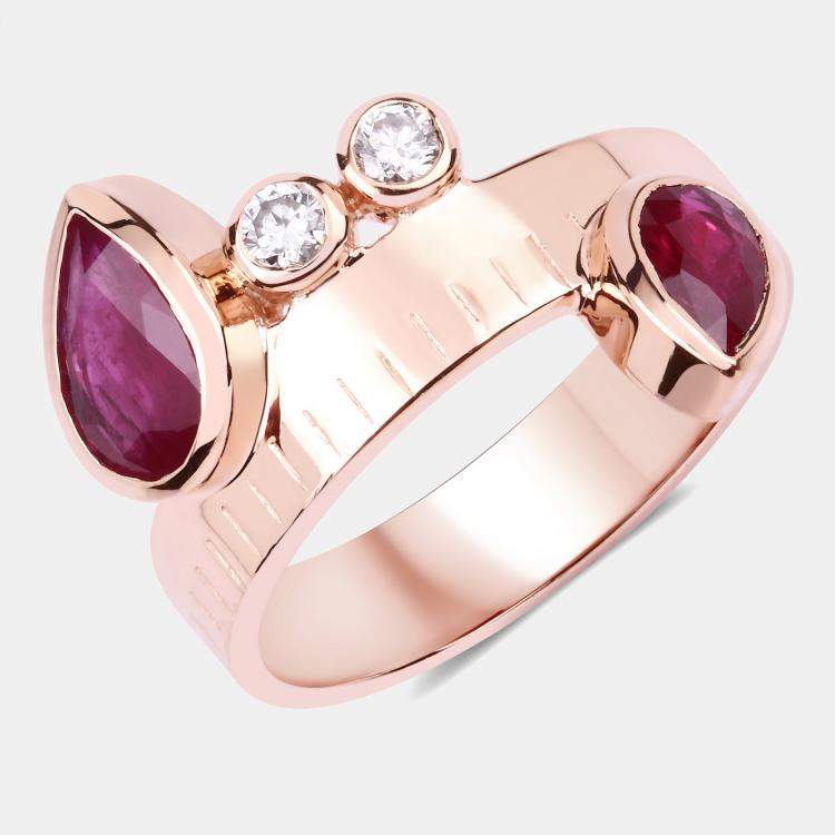 Pre Owned 1.21 cts Ruby and Diamond 14K Rose Gold Bypass Ring US Size 7