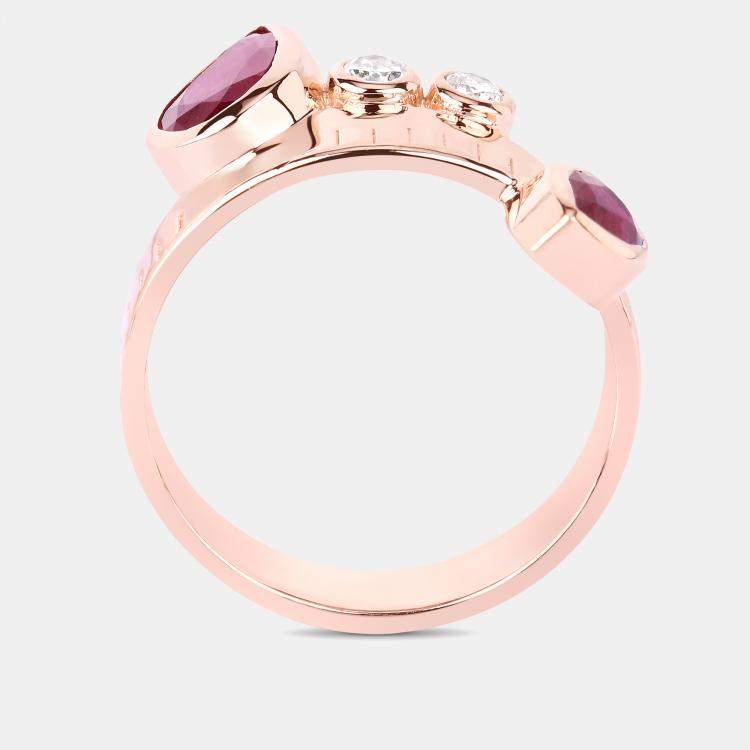 Pre Owned 1.21 cts Ruby and Diamond 14K Rose Gold Bypass Ring US Size 7