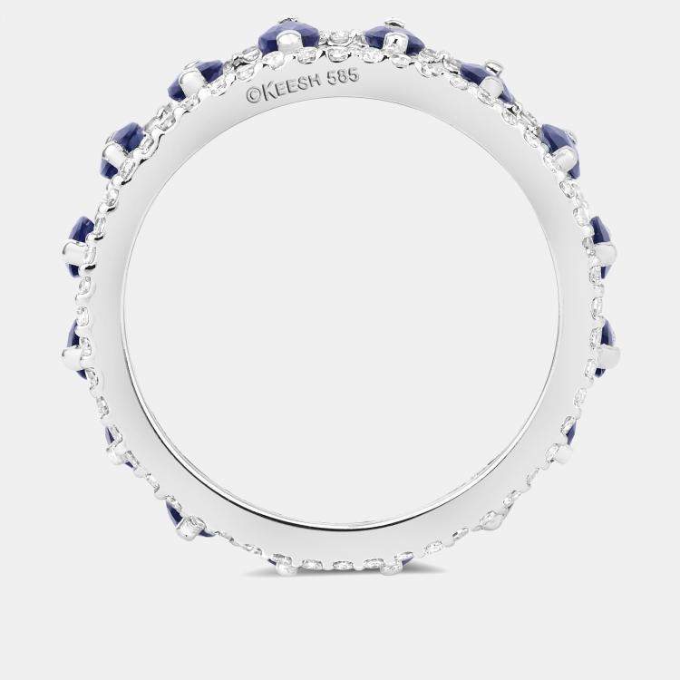 Pre Owned 2.89 cts Blue Sapphire and Diamond 14K White Gold Eternity Band Ring US Size 7