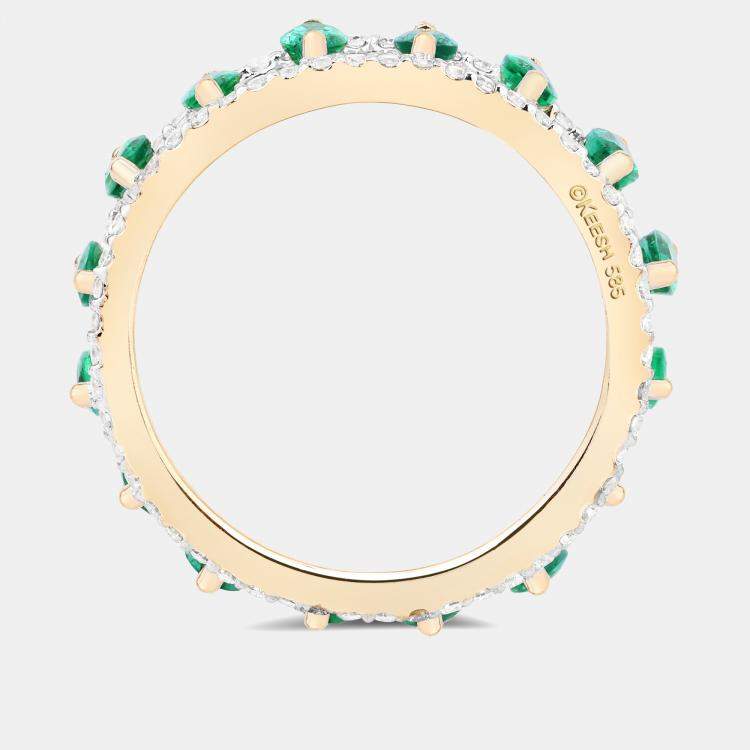 Pre Owned 2.15 cts Emerald and Diamond 14K Yellow Gold Eternity Band Ring US Size 7