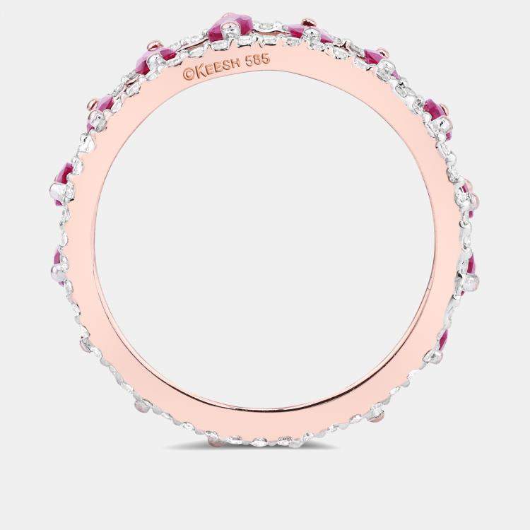 Pre Owned 2.08 cts Ruby and Diamond 14K Rose Gold Eternity Band Ring US Size 7