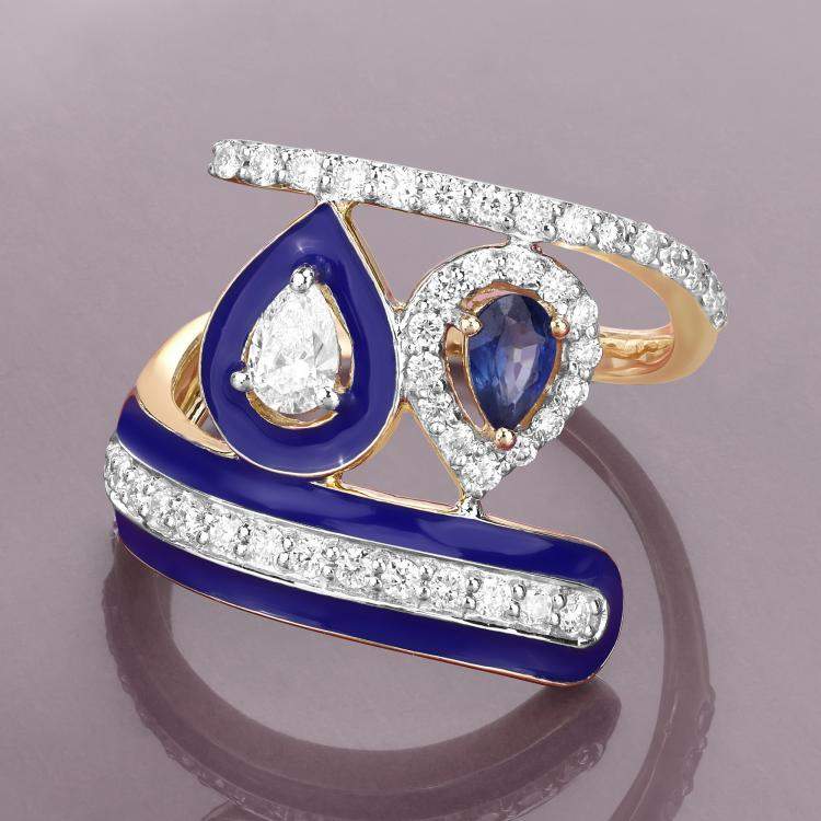 Pre Owned 0.29 cts Blue Sapphire and Diamond 14K Yellow Gold Bypass Ring US Size 7