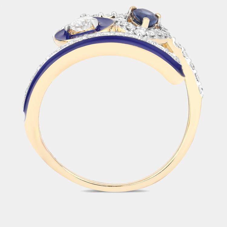 Pre Owned 0.29 cts Blue Sapphire and Diamond 14K Yellow Gold Bypass Ring US Size 7