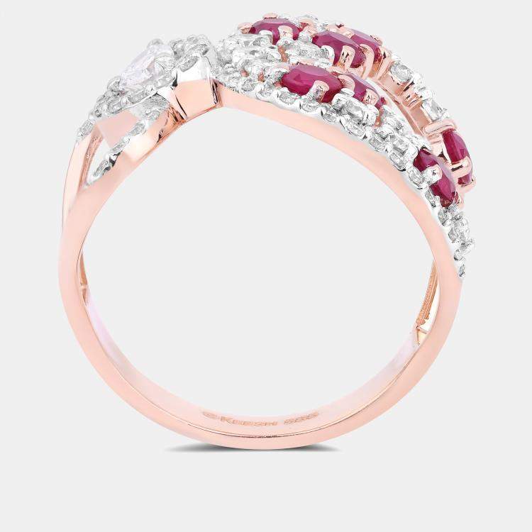 Pre Owned 0.89 cts Ruby and Diamond 14K Rose Gold Infinity Ring US Size 7