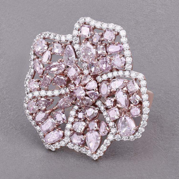 Pre Owned 4.88 cts Pink Diamond and White Diamond 18K Rose Gold Bridal Ring US Size 7