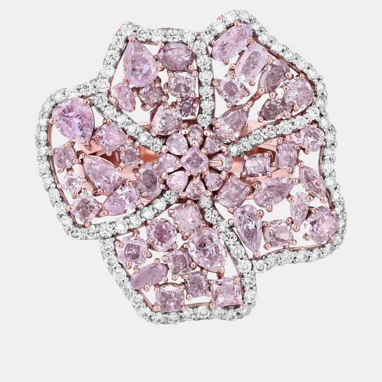 Pre Owned 4.88 cts Pink Diamond and White Diamond 18K Rose Gold Bridal Ring US Size 7