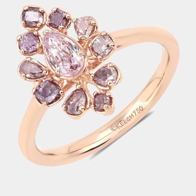 Pre Owned 0.89 cts Pink Diamond and White Diamond 18K Rose Gold Bridal Ring US Size 7