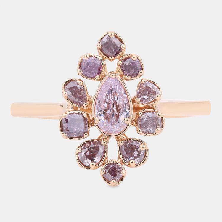 Pre Owned 0.89 cts Pink Diamond and White Diamond 18K Rose Gold Bridal Ring US Size 7