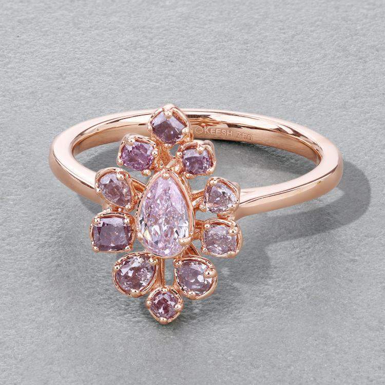 Pre Owned 0.89 cts Pink Diamond and White Diamond 18K Rose Gold Bridal Ring US Size 7
