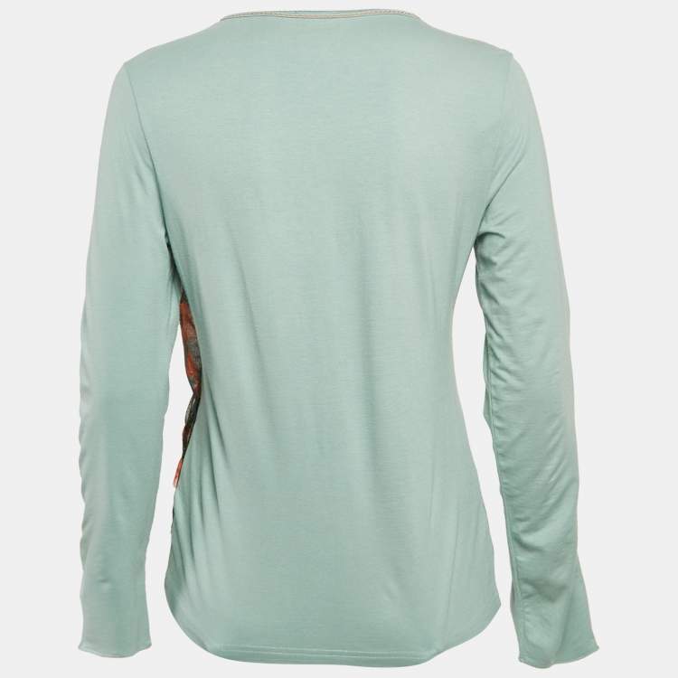 Pre Owned Kenzo Jeans Blue Mesh Trim Jersey Long Sleeve T-Shirt L