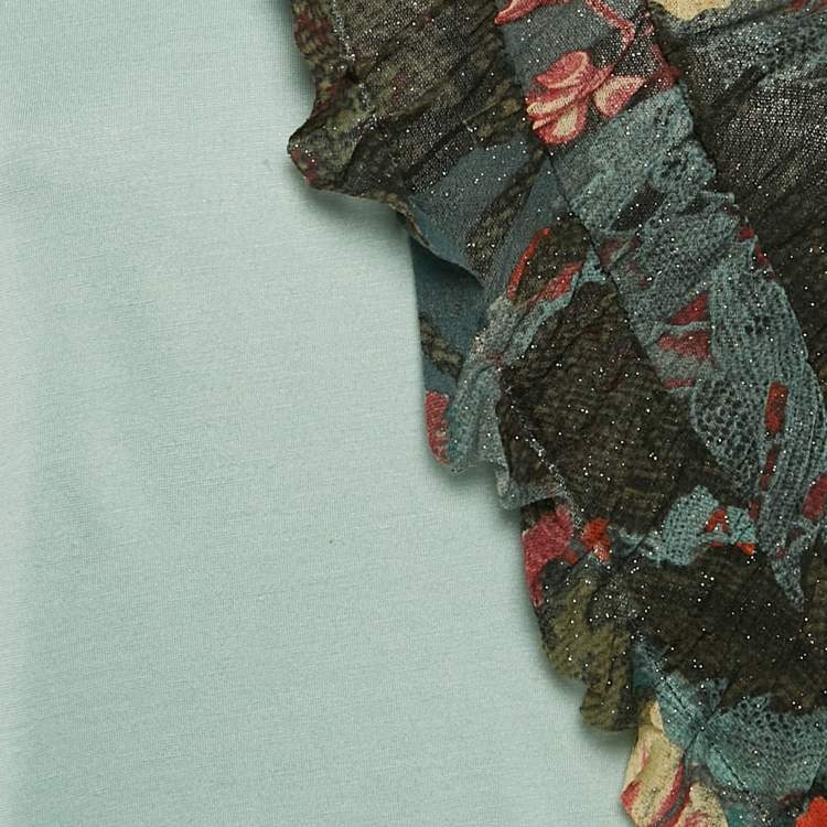 Pre Owned Kenzo Jeans Blue Mesh Trim Jersey Long Sleeve T-Shirt L