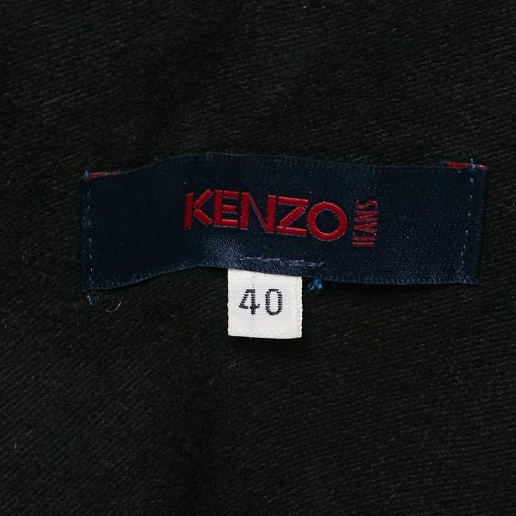 Pre Owned Kenzo Jeans Black Leather and Cotton Trim Coat M