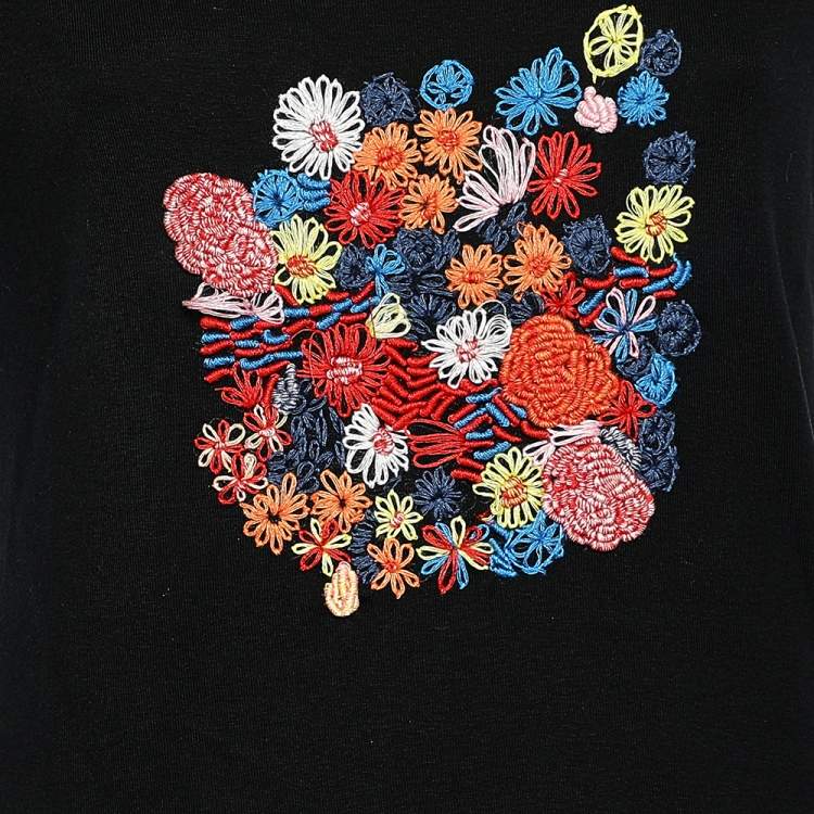 Pre Owned Kenzo Jeans Midnight Blue Embroidered Cotton Knit Scoop Neck T-Shirt XL