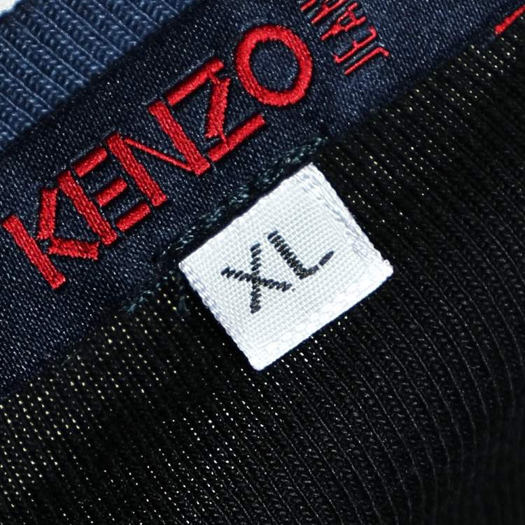 Pre Owned Kenzo Jeans Midnight Blue Embroidered Cotton Knit Scoop Neck T-Shirt XL