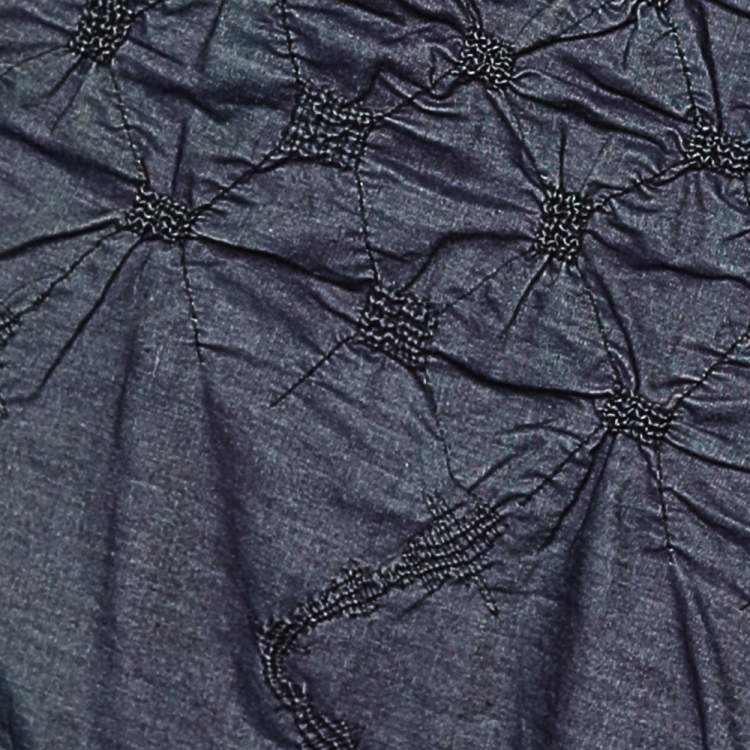 Pre Owned Kenzo Jeans Navy Blue Textured Lightweight Denim Maxi Dress M