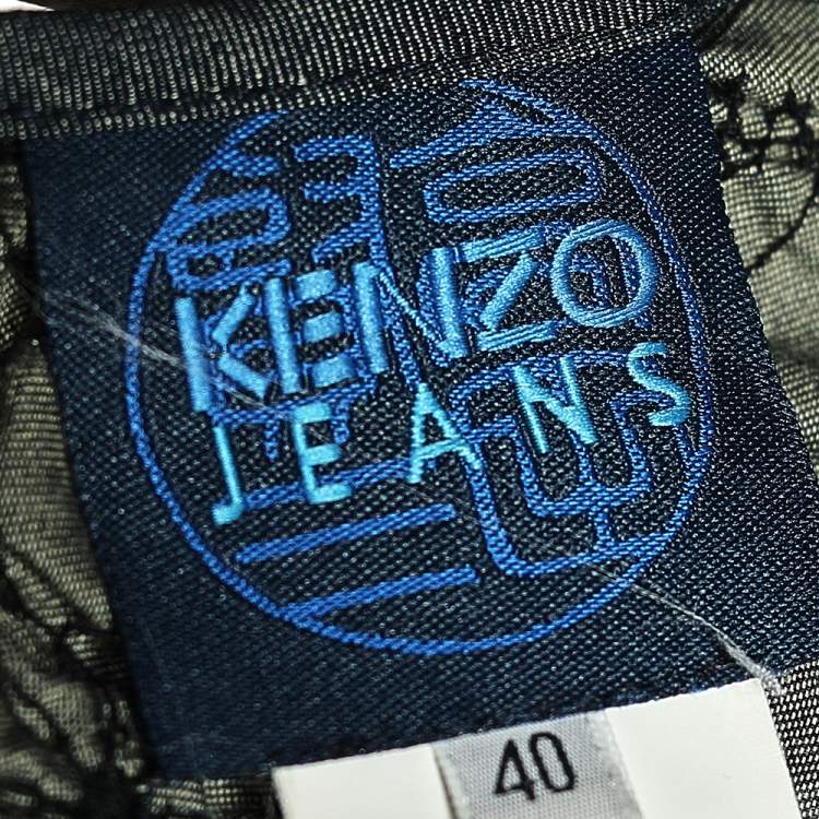 Pre Owned Kenzo Jeans Navy Blue Textured Lightweight Denim Maxi Dress M
