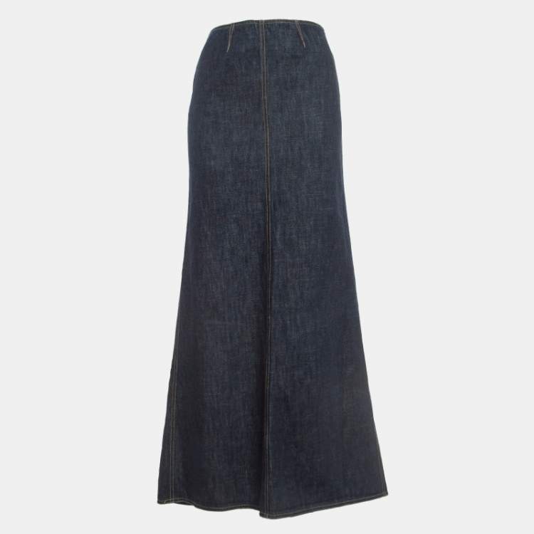 Pre Owned Kenzo Jeans Navy Blue Studded Denim Flared Maxi Skirt S