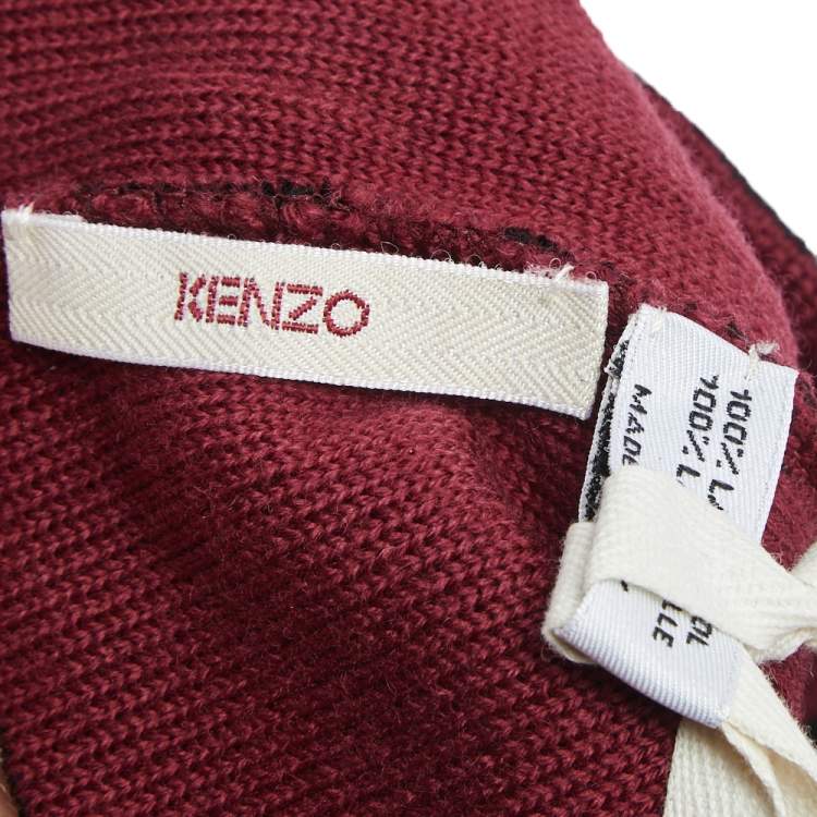 Pre Owned Kenzo Black Floral Jacquard Wool Beanie